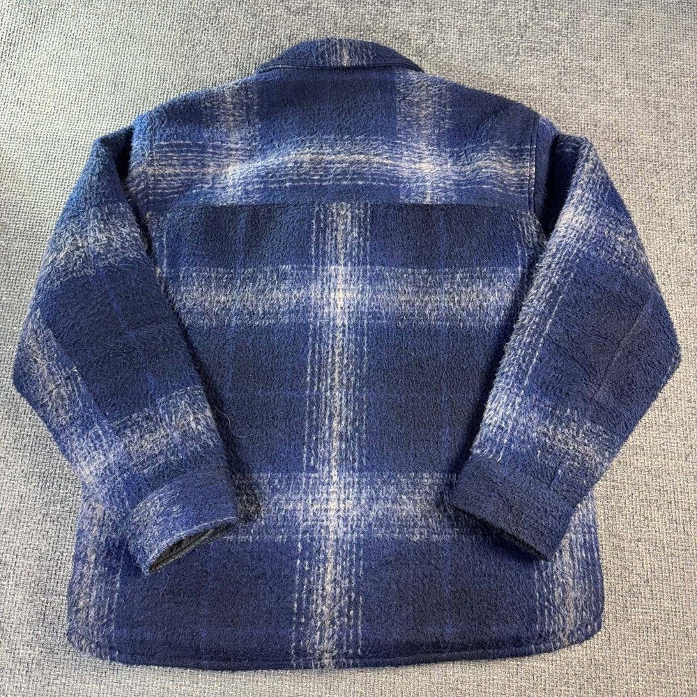 Abercrombie & Fitch Shirt Jacket Mens L Blue Plaid Sherpa Wool Blend Relaxed - Picture 12 of 16